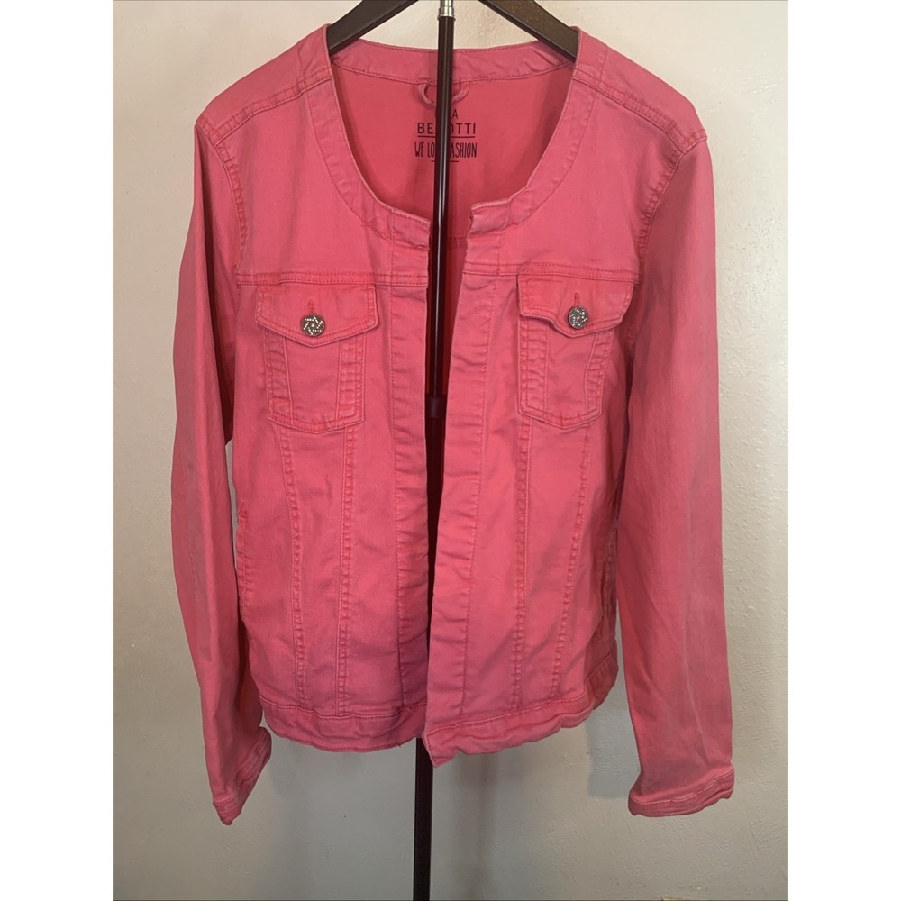 Gina Benotti Pink Denim Jacket Women's 18/20 (EU 50) Collarless Fuchsia 2XL